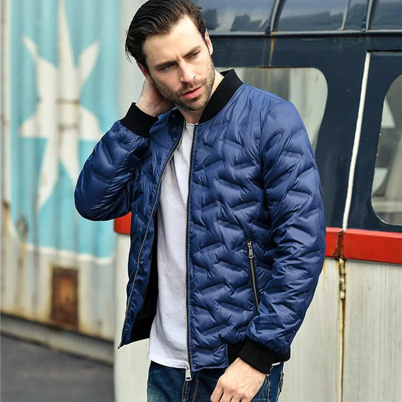 FTLZZ Winter Ultra Light 90% White Duck down Coats Men Casual Jacket Warm Parkas Stand Collar Lettice Outwear