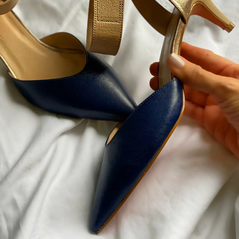 navy kitten heel pumps