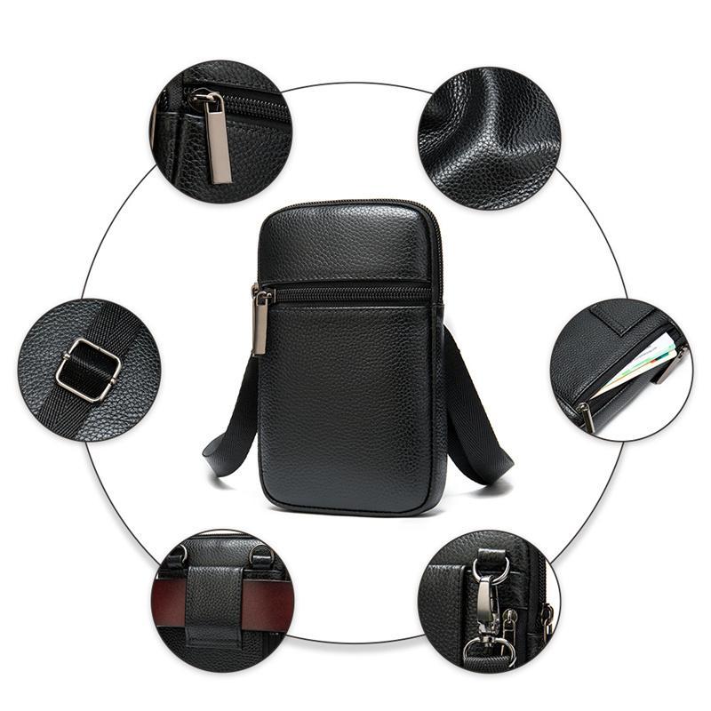 Men's Soft Leather Crossbody Bag Mini Shoulder Bag Waist Bag