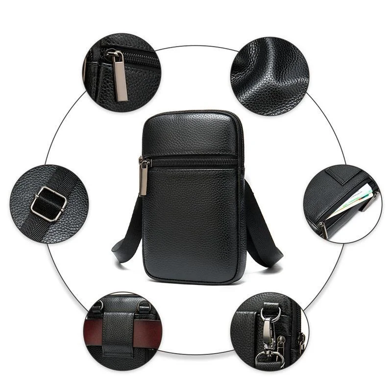 Men's Soft Leather Crossbody Bag Mini Shoulder Bag Waist Bag
