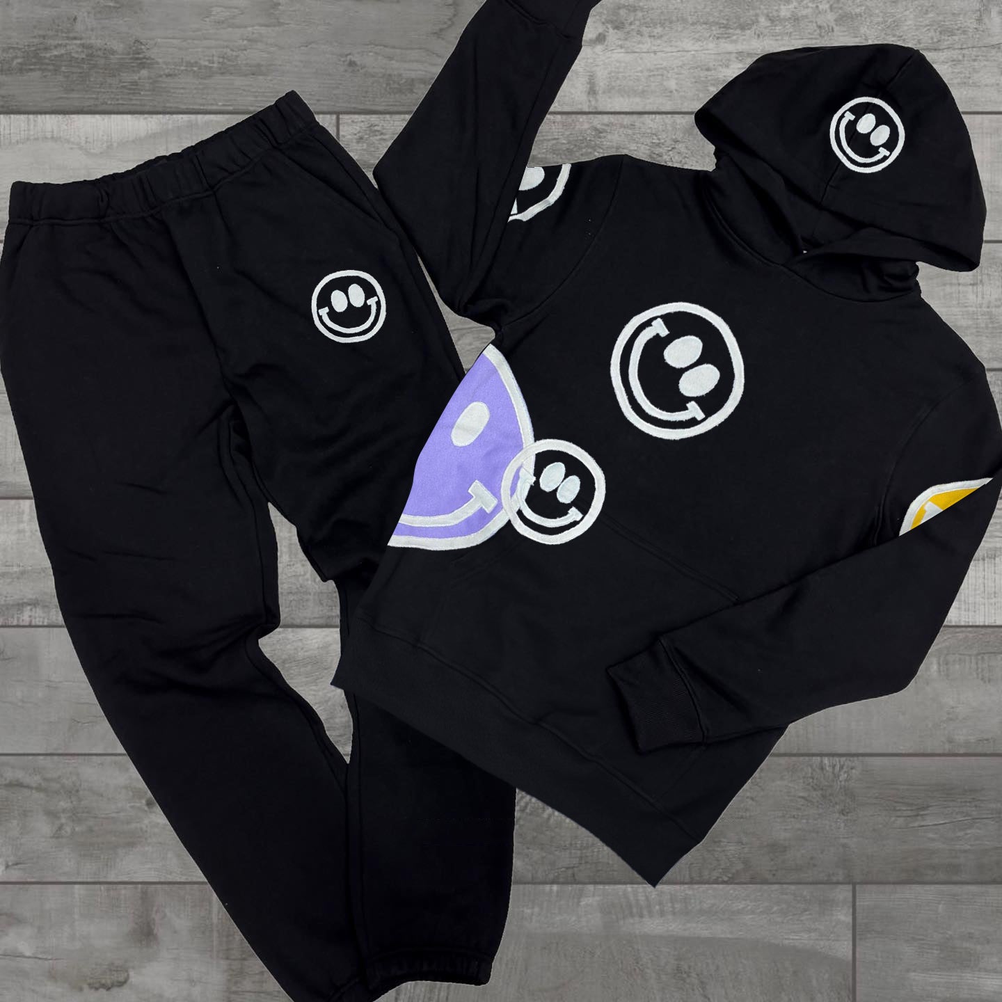 Stylish Casual Smile Print Long Sleeve Hoodie Set