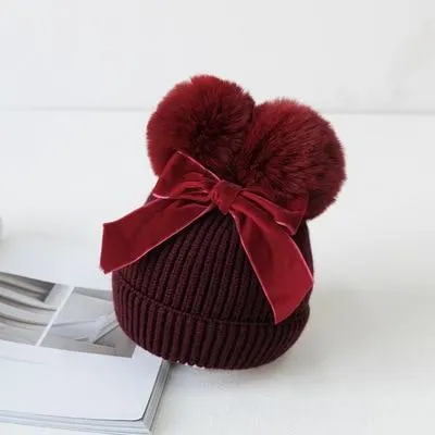Baby Stuff Double Pompom Hat Winter Knitted Kids Baby Girl Hat Warm Thicker Children Infant Beanie Cap Bonnet Casquette Enfant