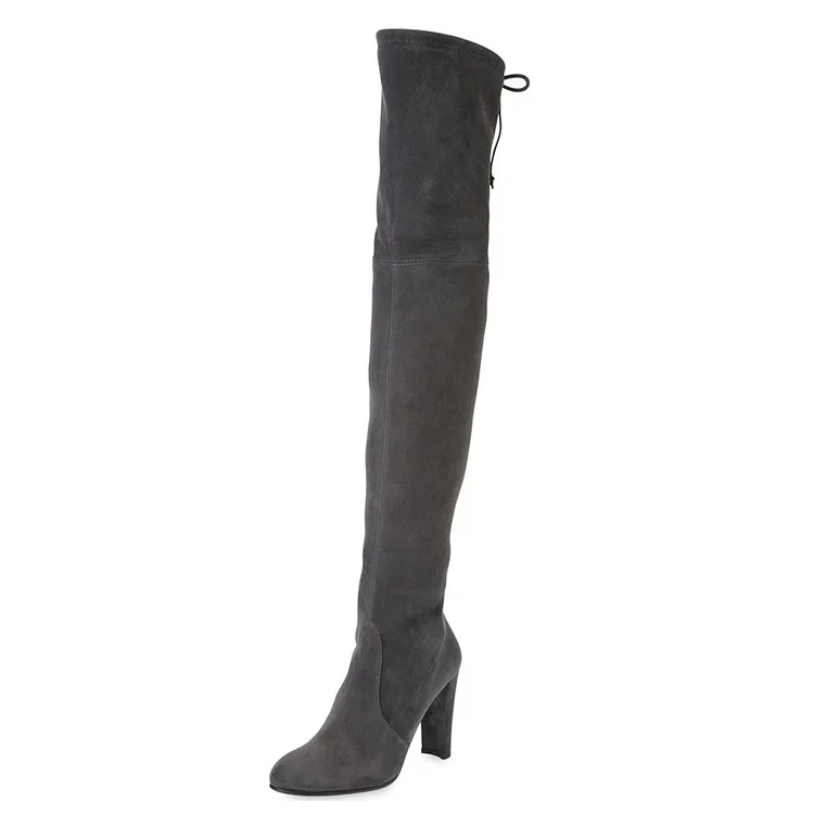 Dark Grey Long Boots Chunky Heel Thigh-high Boots for Women |FSJ Shoes