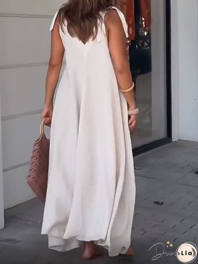 Casual Dress Summer Dress Slip Dress Long Dress Maxi Dress Backless Daily Date Going out Fashion Basic Strap Sleeveless Regular Fit White Color S M L XL Size for Women