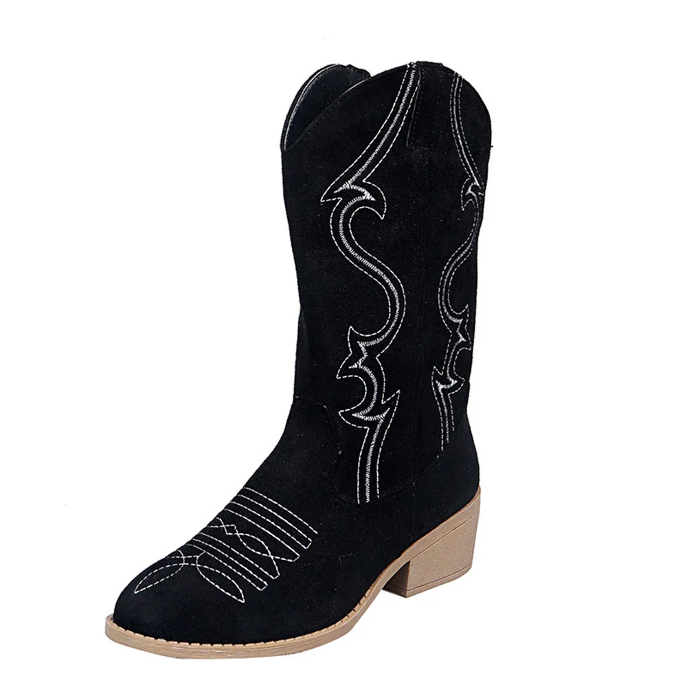 Smiledeer Women's embroidered low heel martin boots