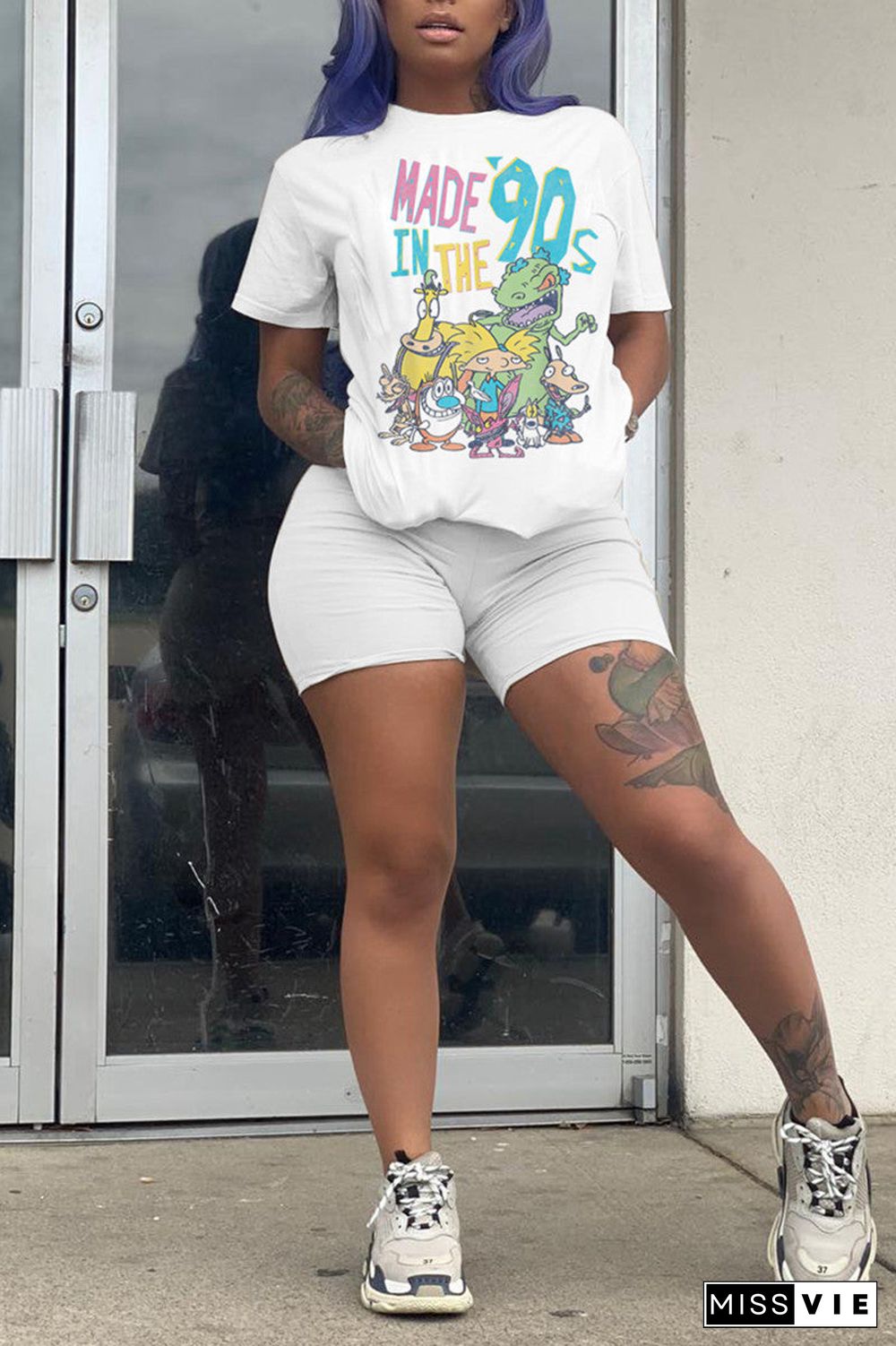 Fashion Casual Character Print Short Sleeve Two Pieces