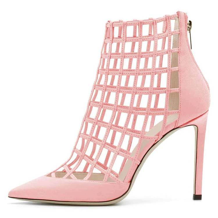 Pink Caged Stiletto Heels Ankle Boots Summer Sandal Boots |FSJ Shoes