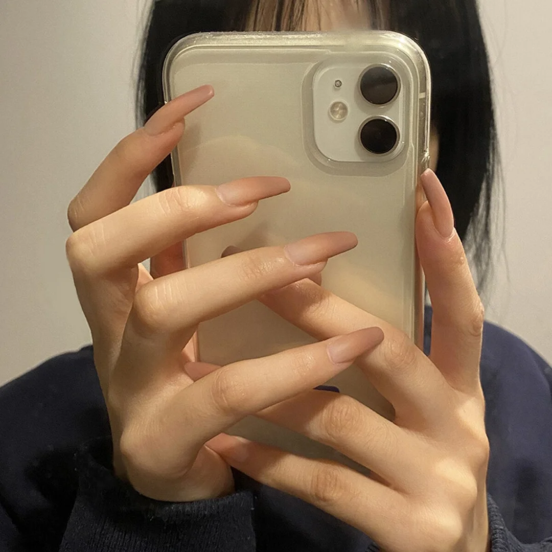 24pcs Gradient Long Trapezoidal Ballet Wearable False Nails Nail Art Fake Nails With Glue And Wearing Tools-Nail Inspo