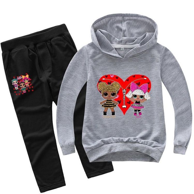 Heart Queen Bee And Diva Printed Girls Cotton Hoodie Pants Tracksuit-Mayoulove