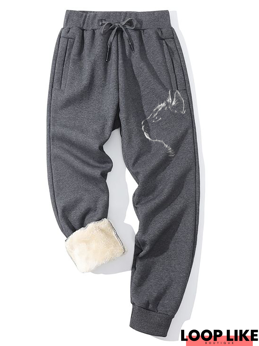 Casual Cat Printed Fleece Sweatpants