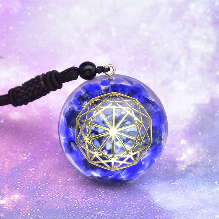 Lapis Lazuli Metatron's Cube Symbol Necklace