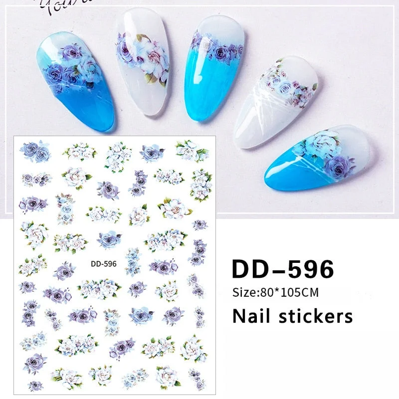 3D Rose Flowers Butterfly Sticker Sliders for Nails Elegant Leaf Floral Design Decals DIY Nail Art Decorations