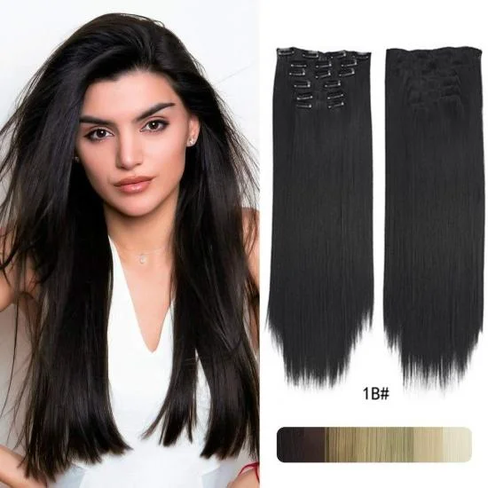  YVONNE Multicolor options Long straight hair 16 Clips 6-Piece set Clip in Hair Extensions Synthetic fiber hair 