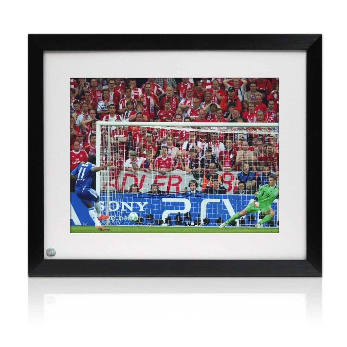 Didier Drogba Signed Chelsea Photo Poster painting: Champions League Penalty. Framed