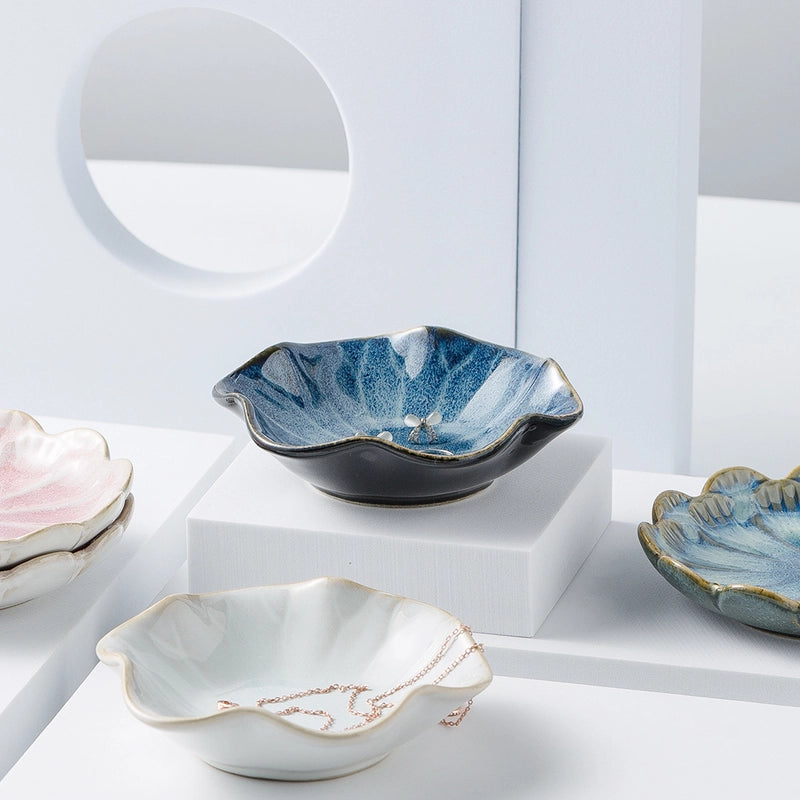 Nordic Jewelry Plate Tray Blue And Pink Storage Plate Household Snack Dish Taste Dish Ceramic Lotus Jewelry Plate