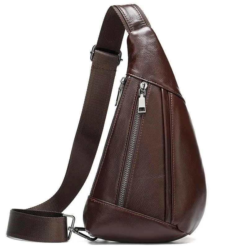 Textured Style Adjustable Strap Genuine Leather Multiple Compartment Sling Backpack