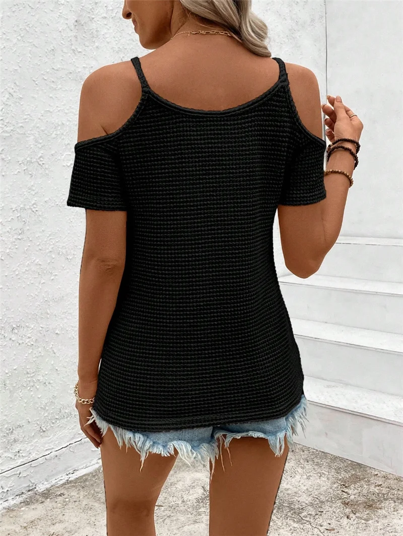 Athvotar Athvotar And Summer 2025 New Lace Splicing Design Knitted Sling Strap Strap T-Shirt Top