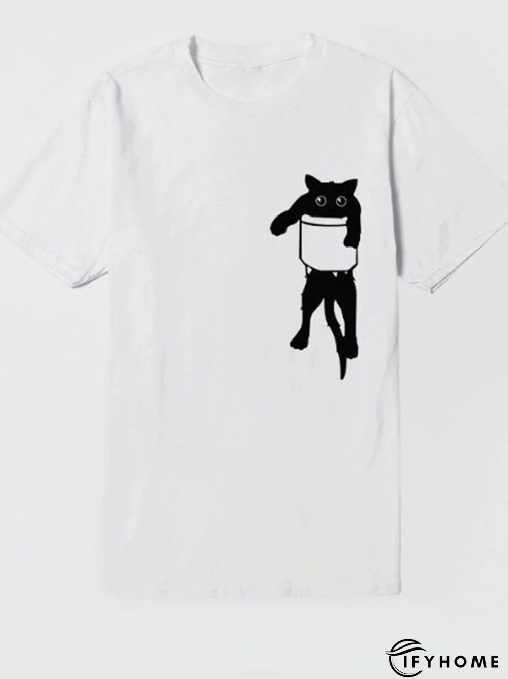 Women Casual Cat Printed Cotton Crew Neck T-shirt & Top | IFYHOME