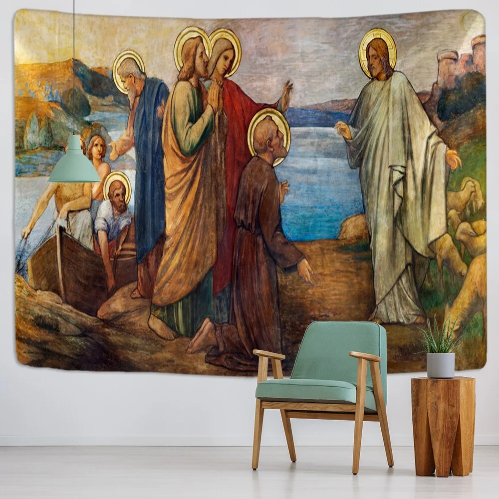 Christ Jesus Tapestry Wall Hanging Artistic Polyester Fabric Cottage Dorm Wall Art Home Decoration Brown Wall Decoration