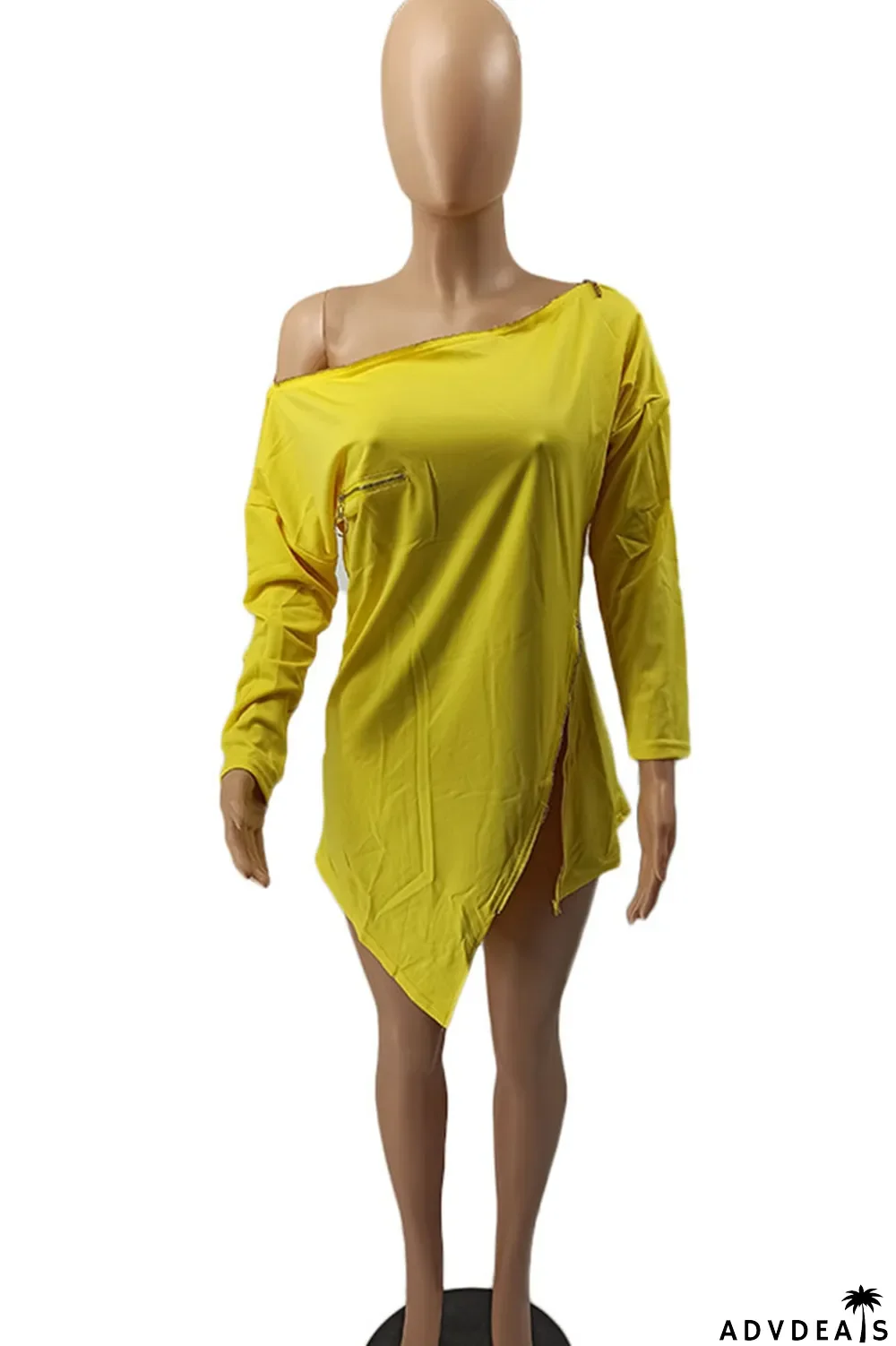 Burgundy Casual Solid Split Joint Asymmetrical Zipper Zipper Collar Tops