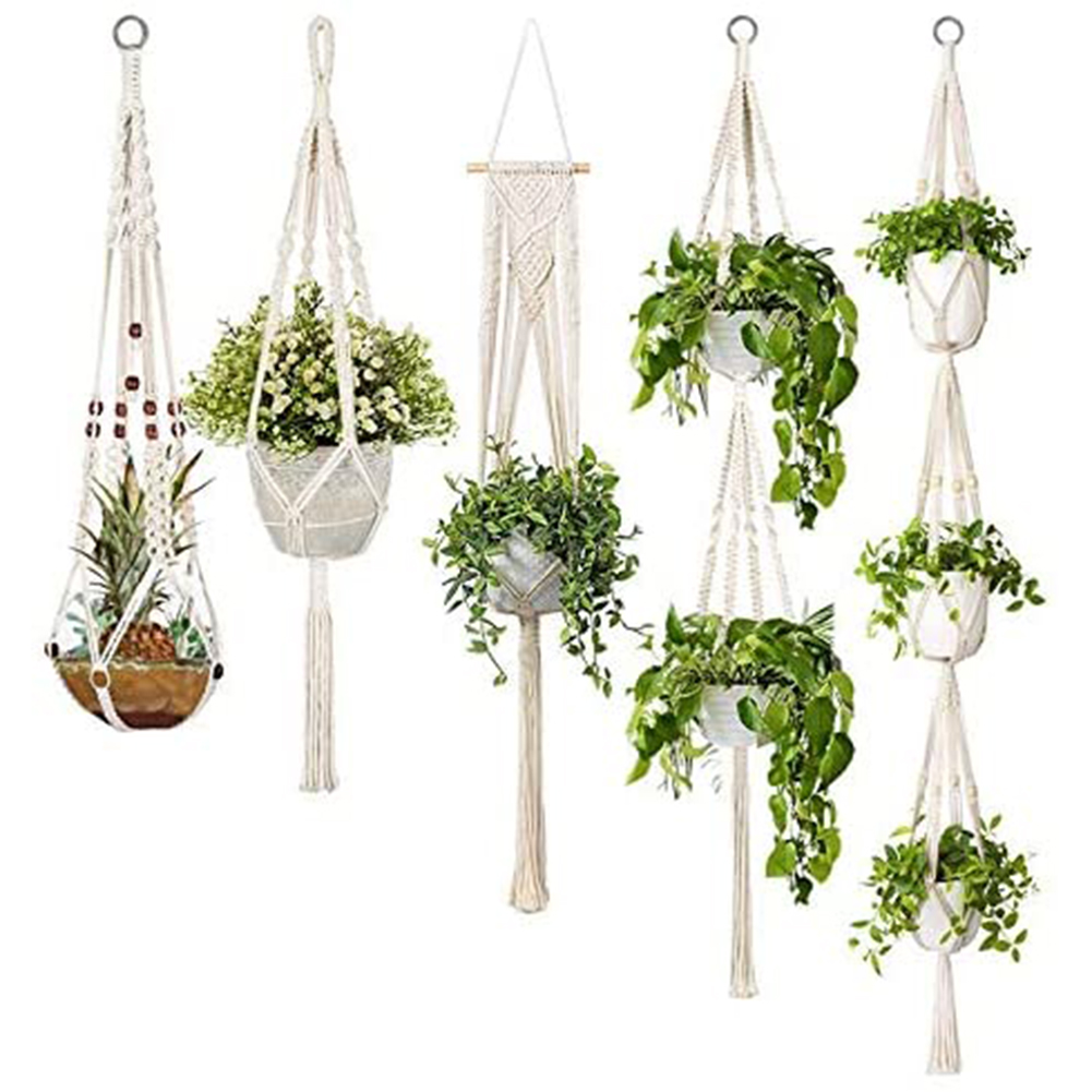 

5pcs Handmade Macrame Rope Plant Hanger Flowerpot Hanging Basket Wall Decor, 501 Original