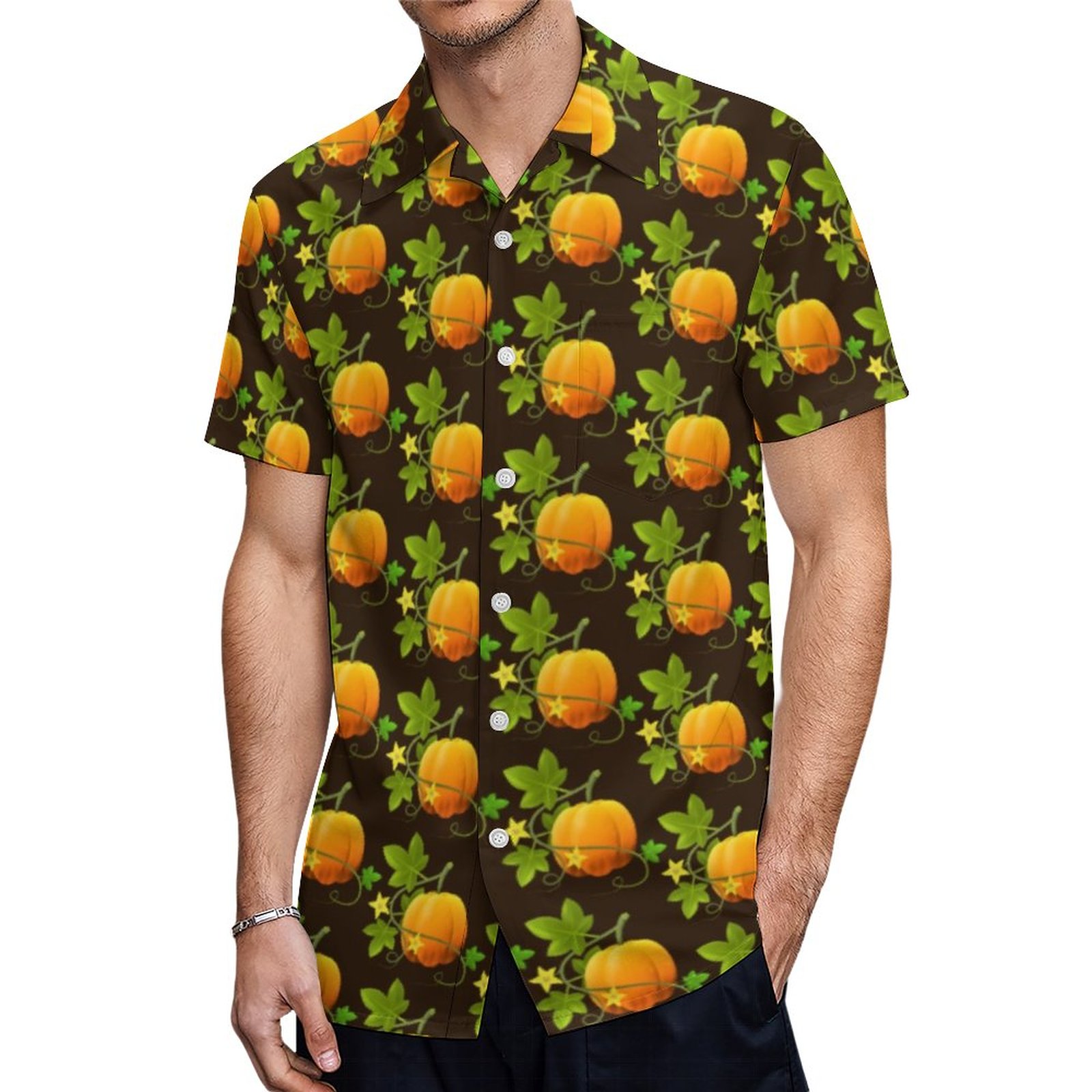 Autumn Harvest Pumpkin Pint On Brown Yoga Hawaiian Shirt Mens Button Down Tropical Hawaii Beach Shirts