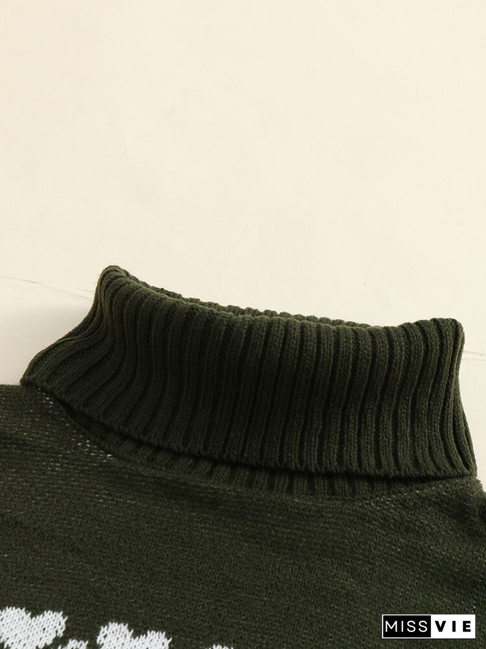 Christmas Snowflake Pattern Turtleneck Long Sleeve Knit Sweater