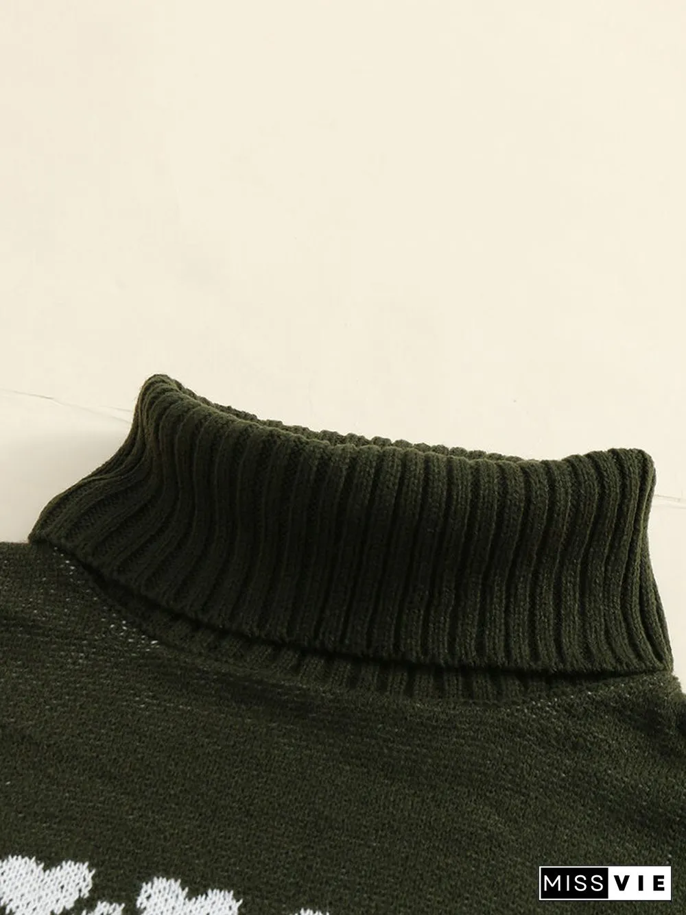Christmas Snowflake Pattern Turtleneck Long Sleeve Knit Sweater