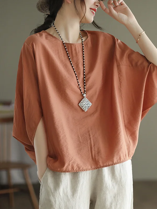 Vintage Loose Round-Neck Batwing Sleeves T-Shirt