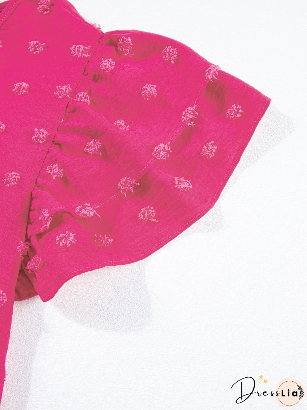 Strawberry Pink Jacquard Ruffle Sleeve Plus Size Mini Dress