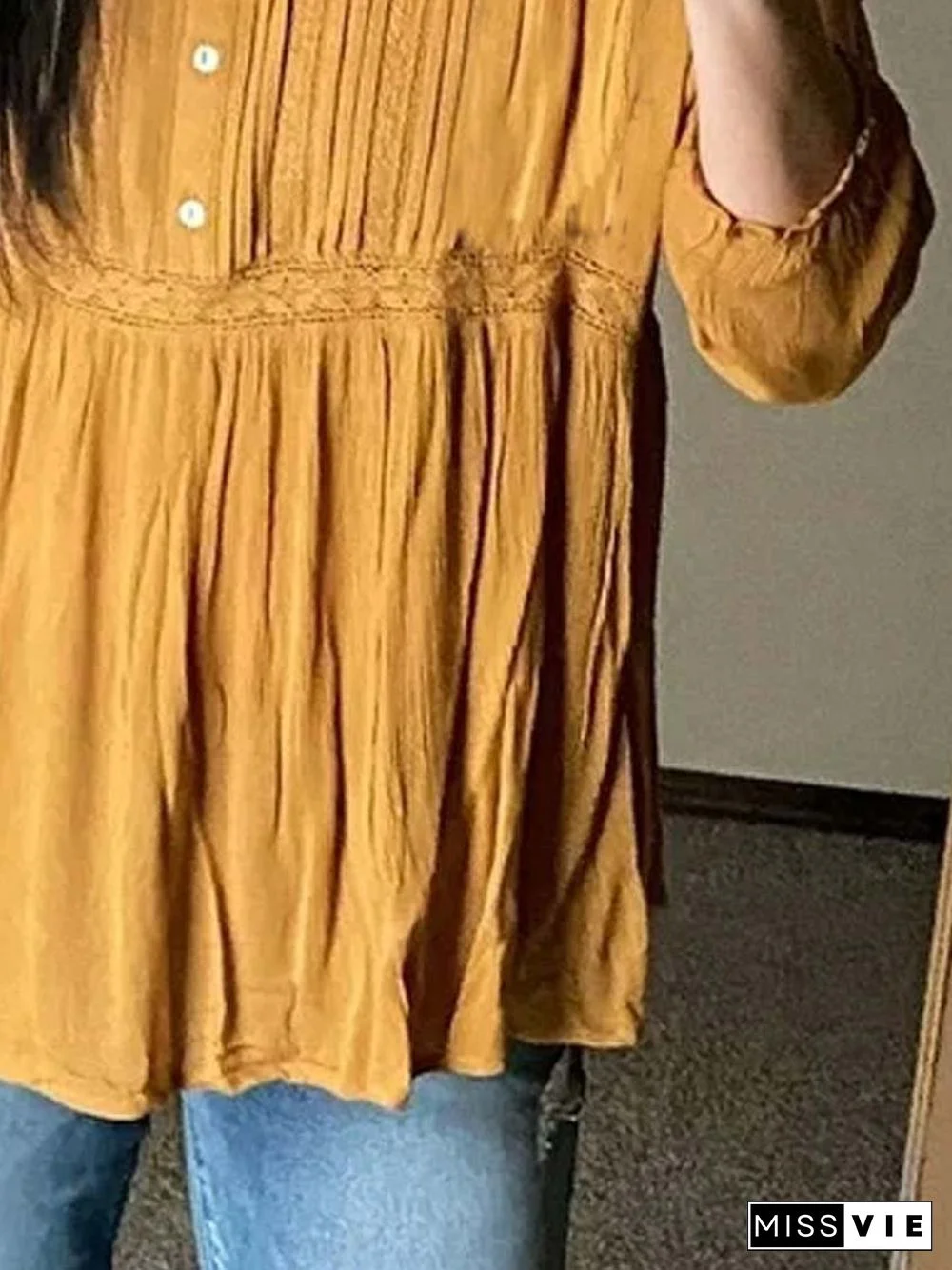 Shift Shirt Collar Plain Casual Blouse