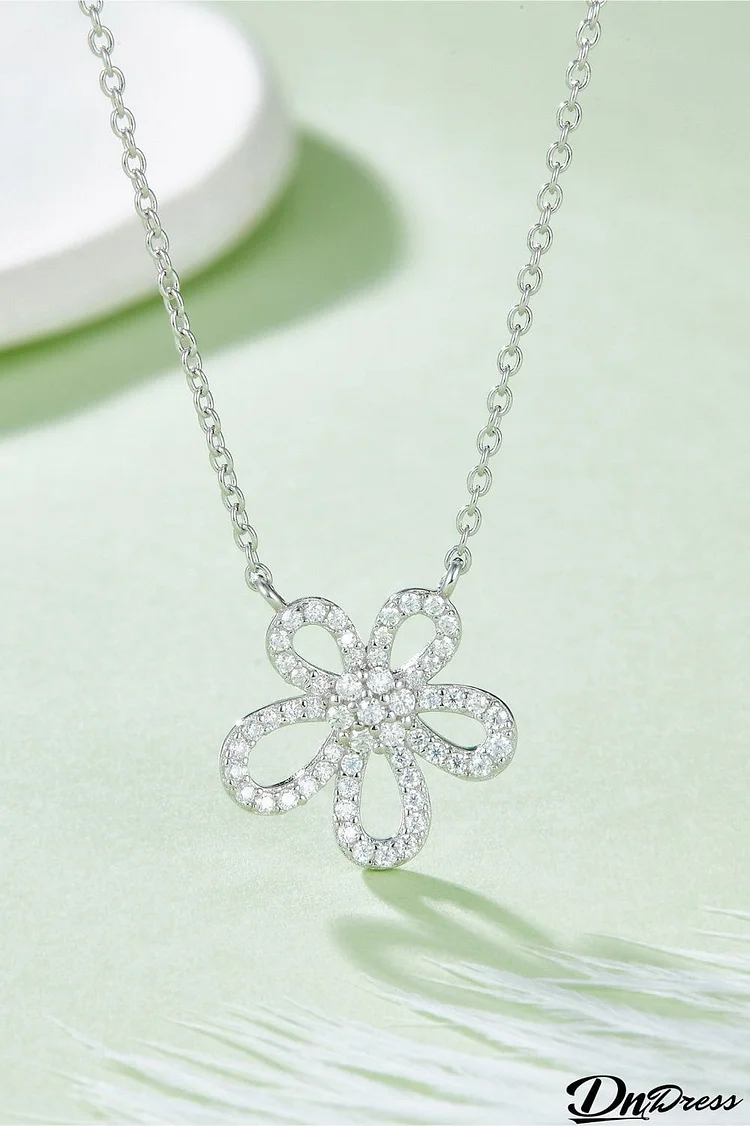 Moissanite Flower Pendant 925 Sterling Silver Necklace