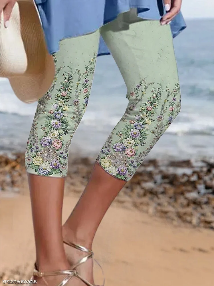 Women's Floral / Botanical Side Pockets Capri Leggings