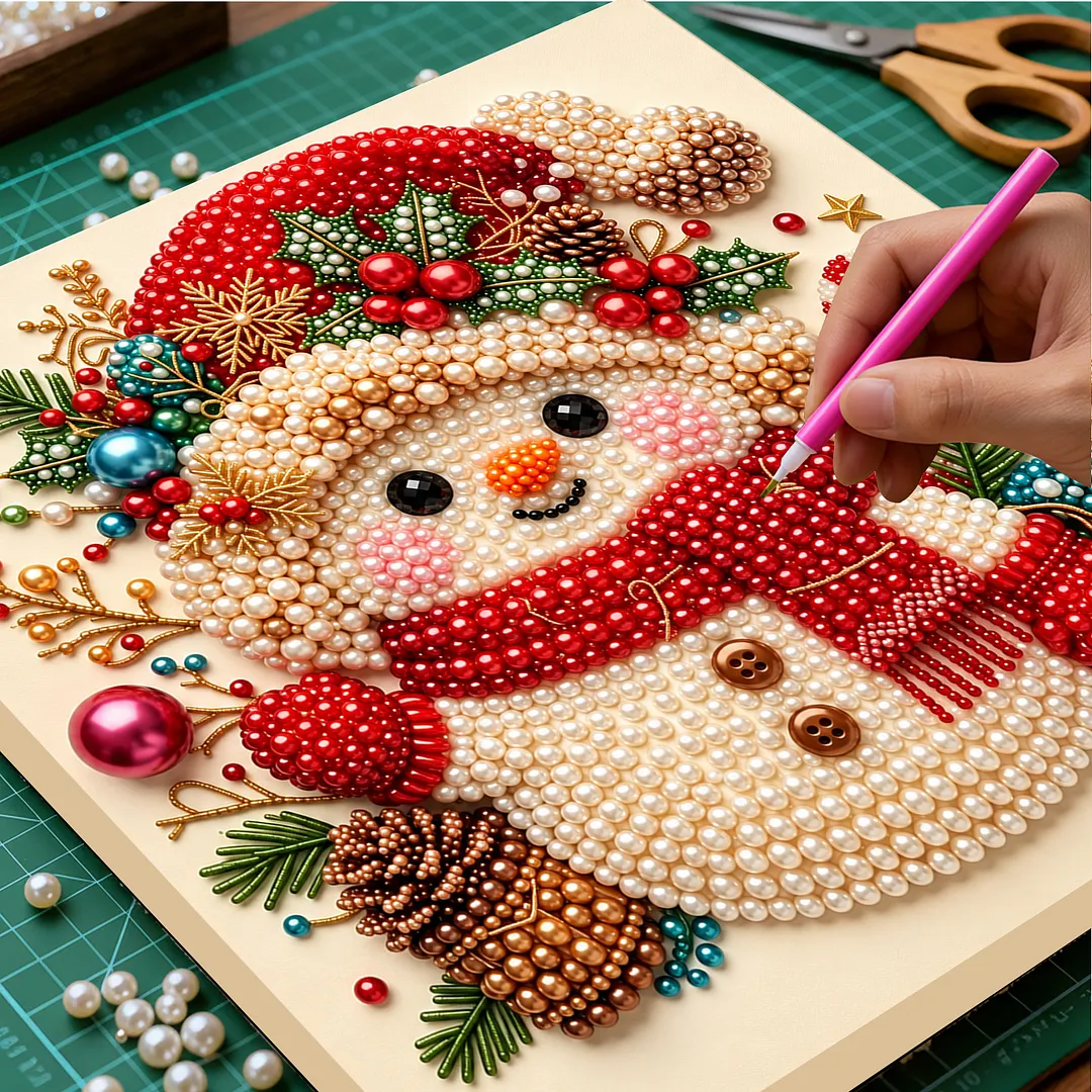 Framed Pearl Painting Kit Christmas Bead Snowman 7.87x7.87in