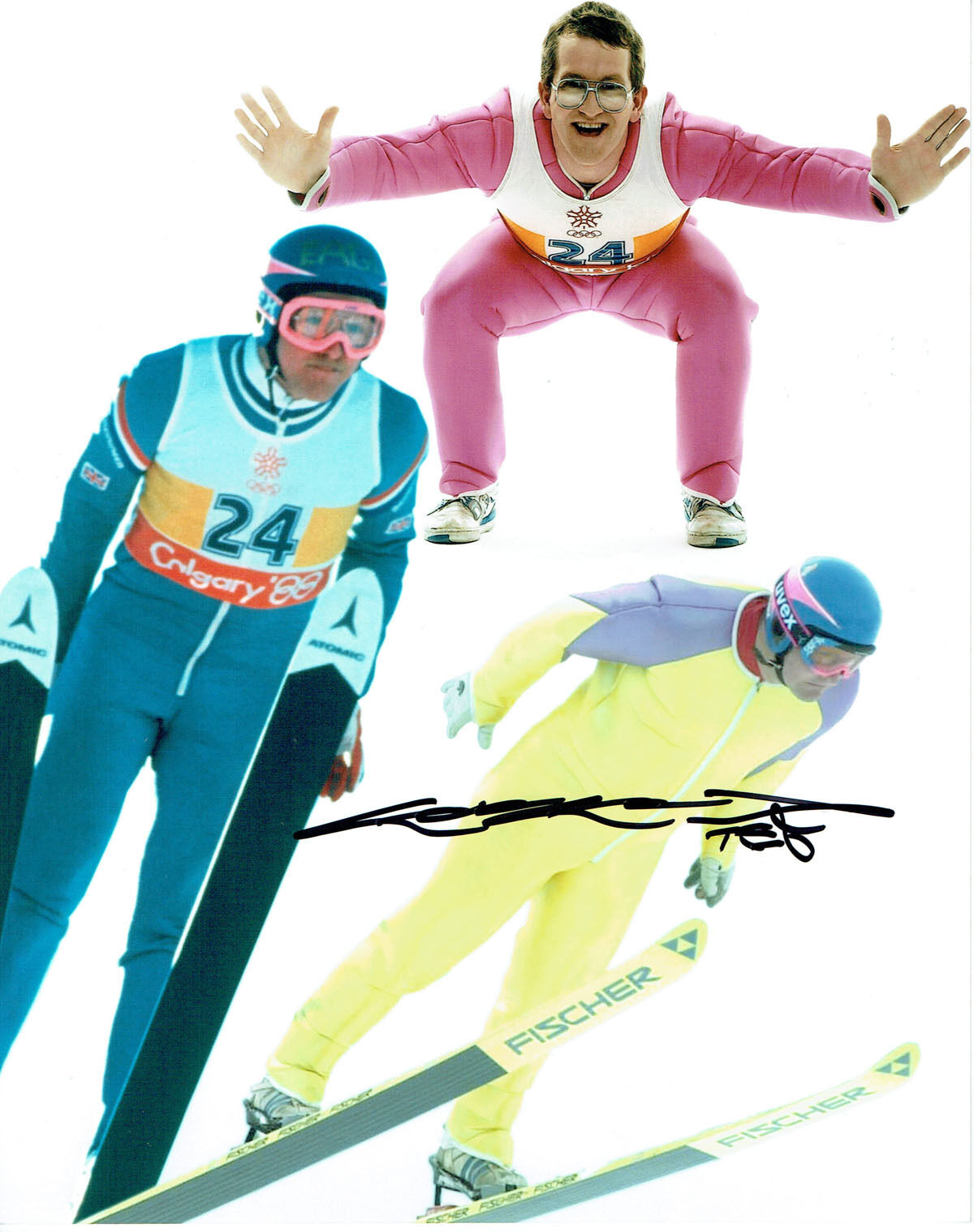 Eddie The Eagle EDWARDS Ski Jumping Olympic SIGNED 10x8 Montage Photo Poster painting AFTAL COA