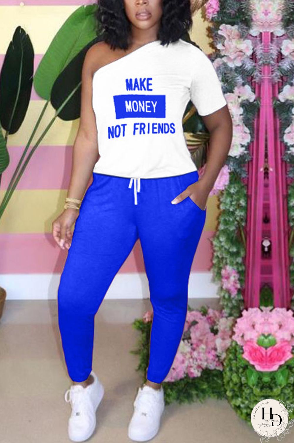 Black Casual Print Asymmetrical Two Piece Suits Harlan Pants Short Sleeve Two Pieces