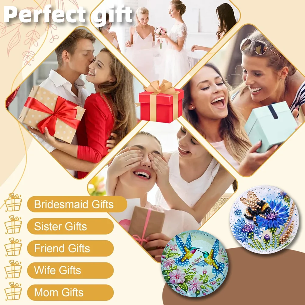 DIY Diamond Art Portable Cosmetic Mirror Round Diamond Painting Crafts (Insect)