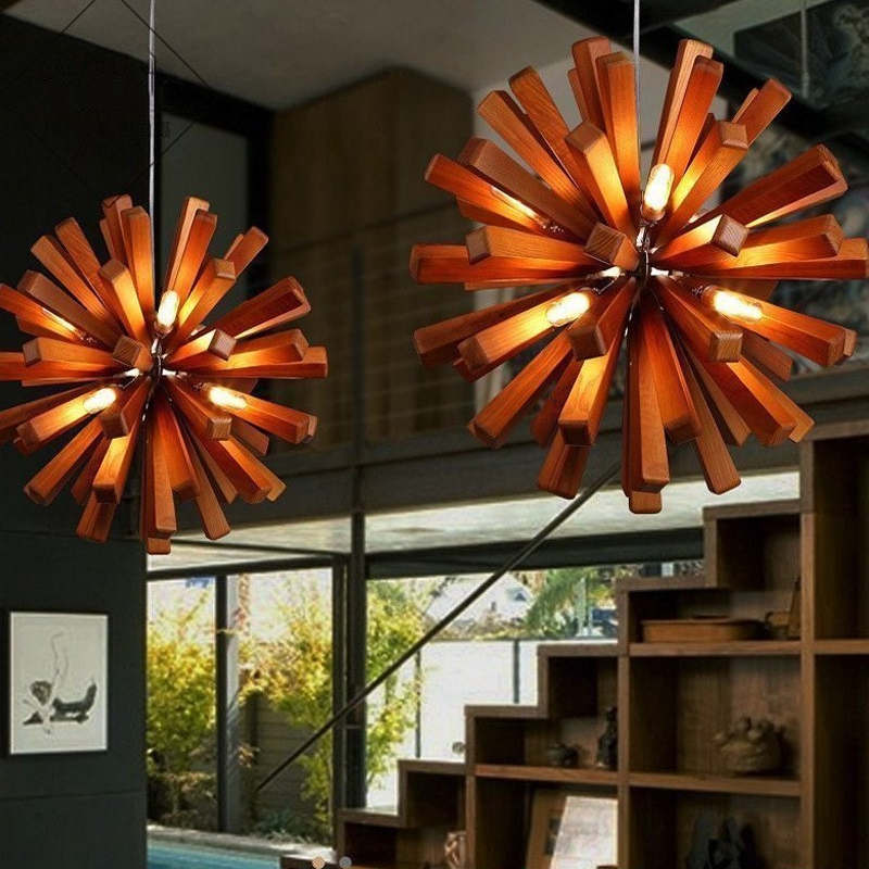 Nordic Wood Chandelier Dandelion-Shaped Pendants Lights For Bedroom