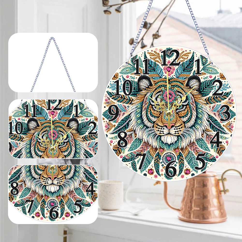 DIY Mandala Tiger Acrylic Special Shaped 5D Diamond Painting Hanging Clock Art Craft