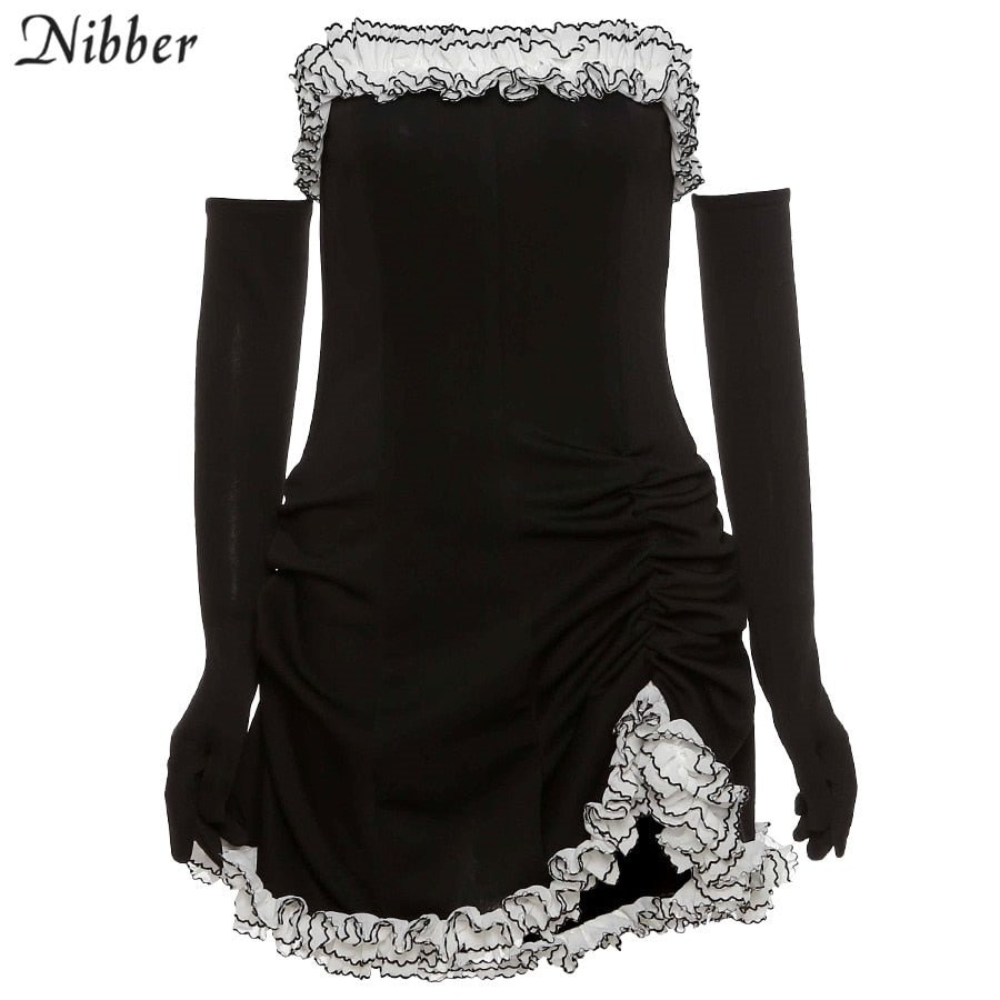 Nibber Sweet sexy lace strapless dress women summer party vacation beach club night birthday mini tight lace design dress ladie
