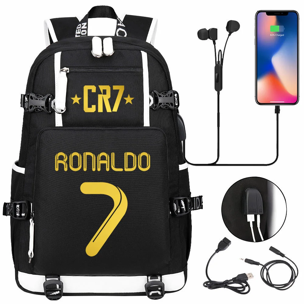 Buzzdaisy Cristiano Ronaldo Themed Backpack with USB Charging and Laptop Capacity