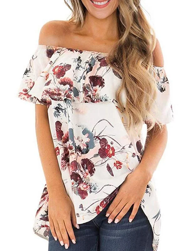 Off The Shoulder Floral Printed Blouse