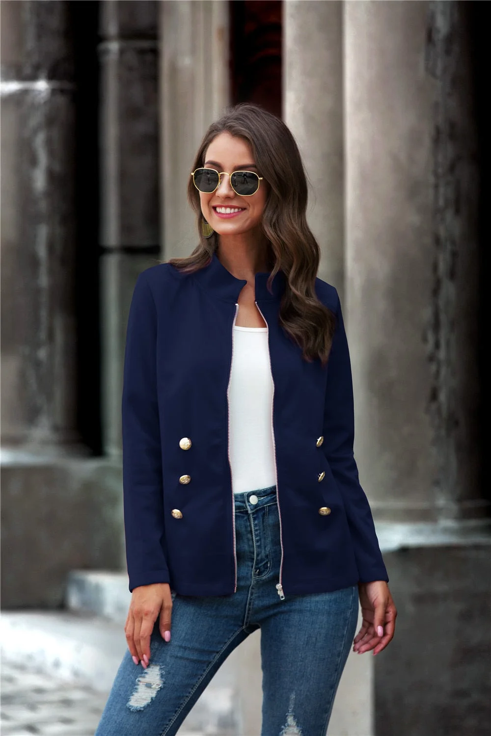 2020 Autumn New Elegant Red Jacket Women Stand Collar Long Sleeve Jackets Zipper Tops Famale Streetwear Basic Short Coat