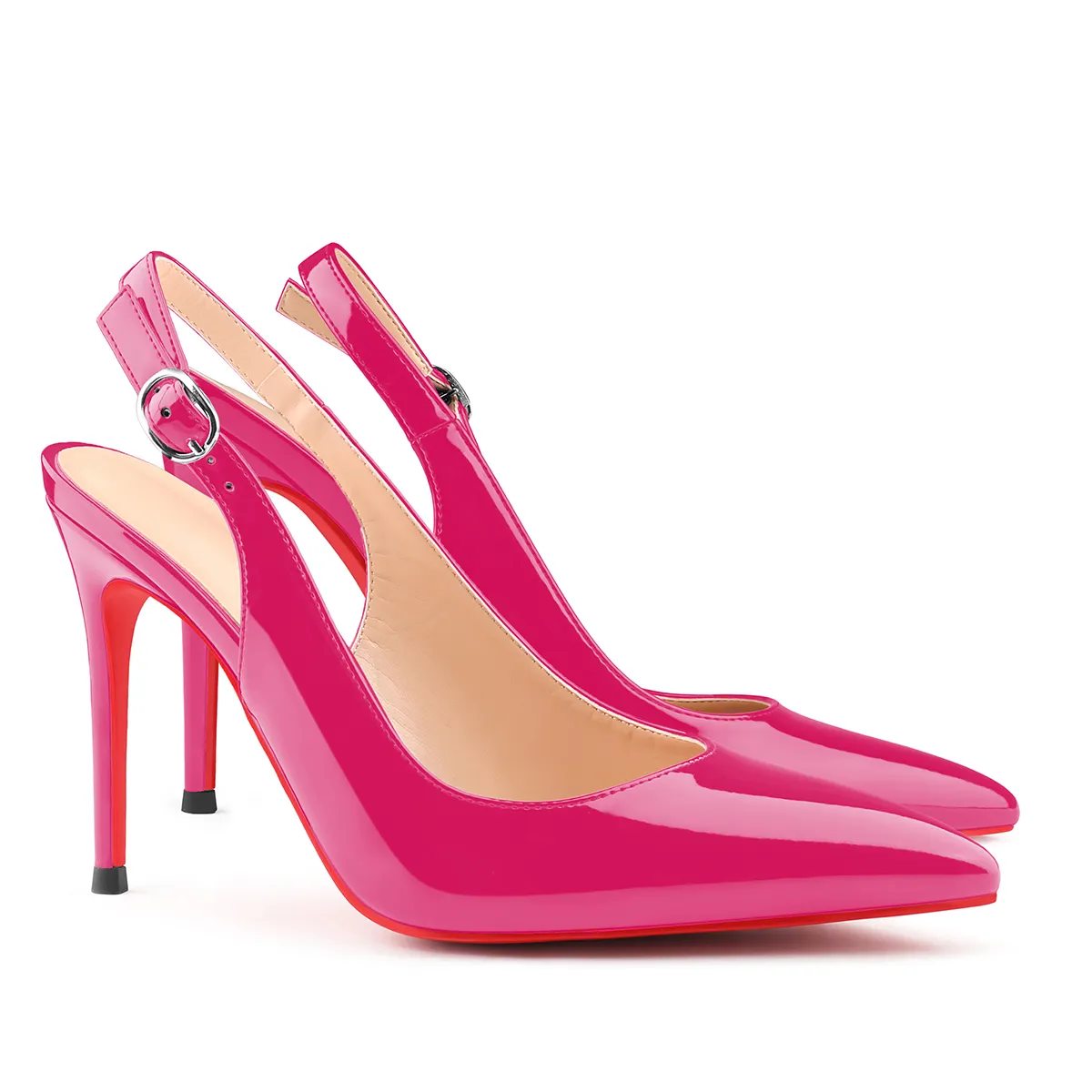 100mm Women's Pointed Toe Slingback Heels Red Bottoms Pumps Dress Shoes Sandals-vocosishoes