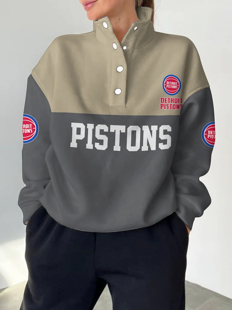 Detroit Pistons 2025 New Design Casual Snap Mockneck Pullover