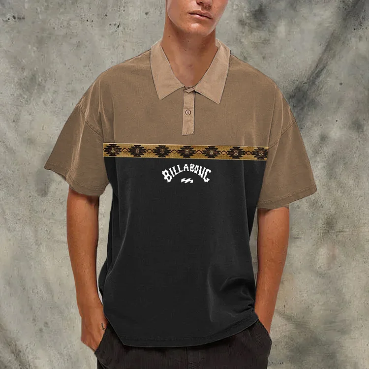 Mens Retro Graphic Polo T-shirt 0875
