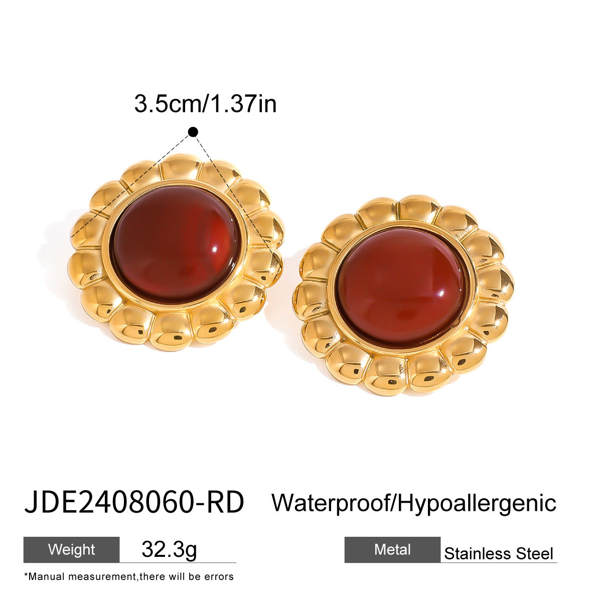 Jie Ding Stainless Steel Red Agate Earrings Zircon Earring Niche Earring