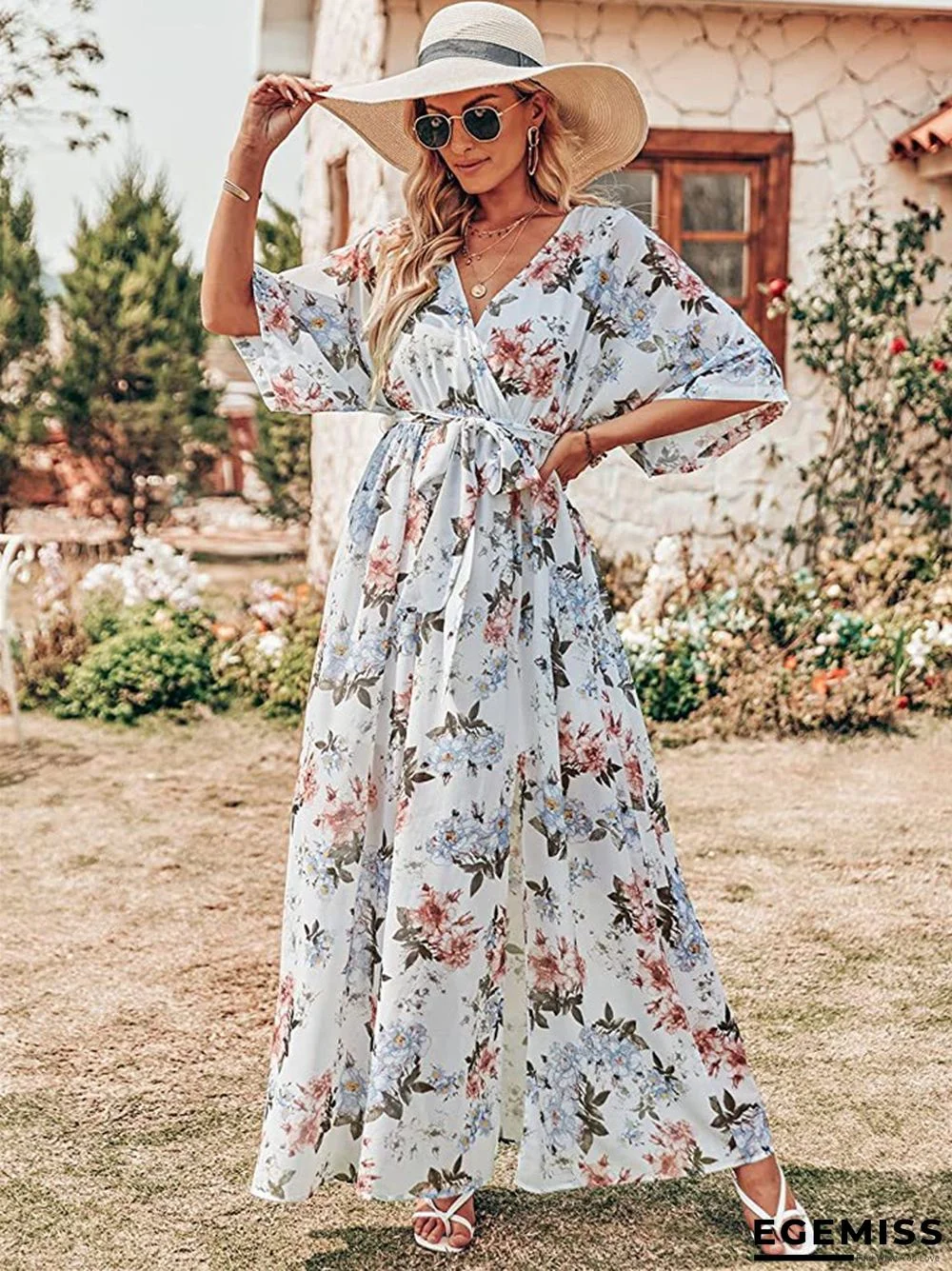 Explosions In Summer V-neck Hot Print Long Dress Women | EGEMISS