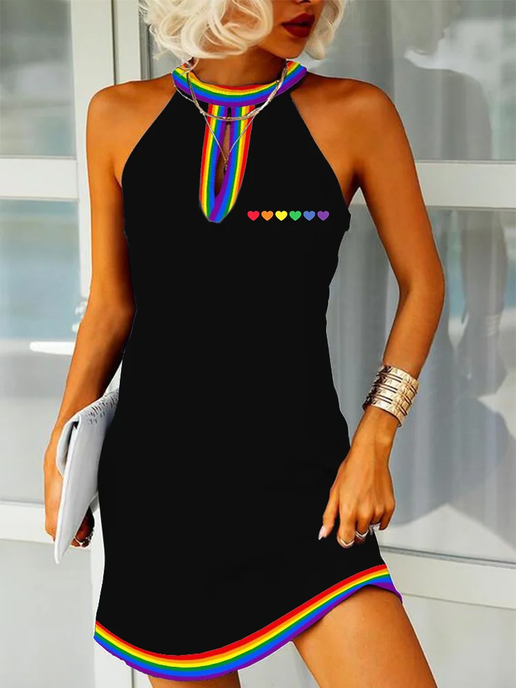 Rainbow Stripe & Hearts Graphic Slim Fit Mini Dress