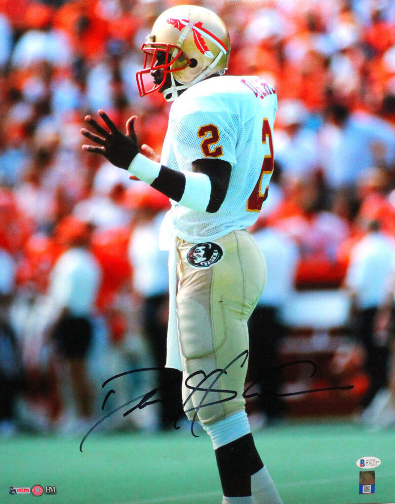 Deion Sanders Signed FSU Seminoles 16x20 White Jersey HM Photo Poster painting- Beckett W *Black